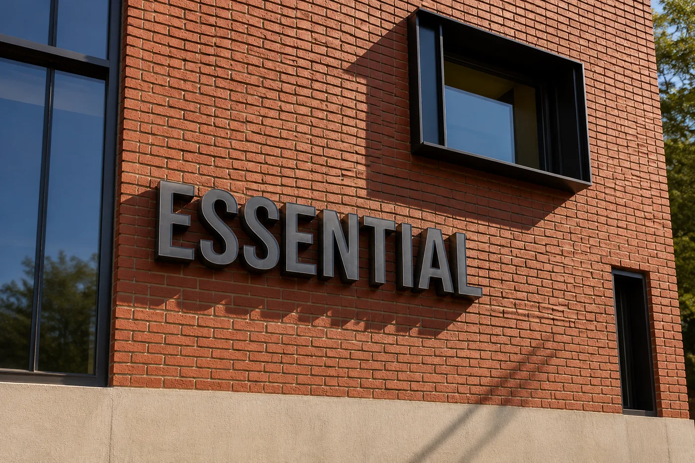 Essential Inc. factory building with signage